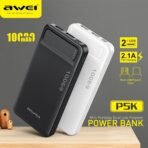 Awei P5K 10000mAh Dual USB Port Fast Charging Power Bank - Image 2